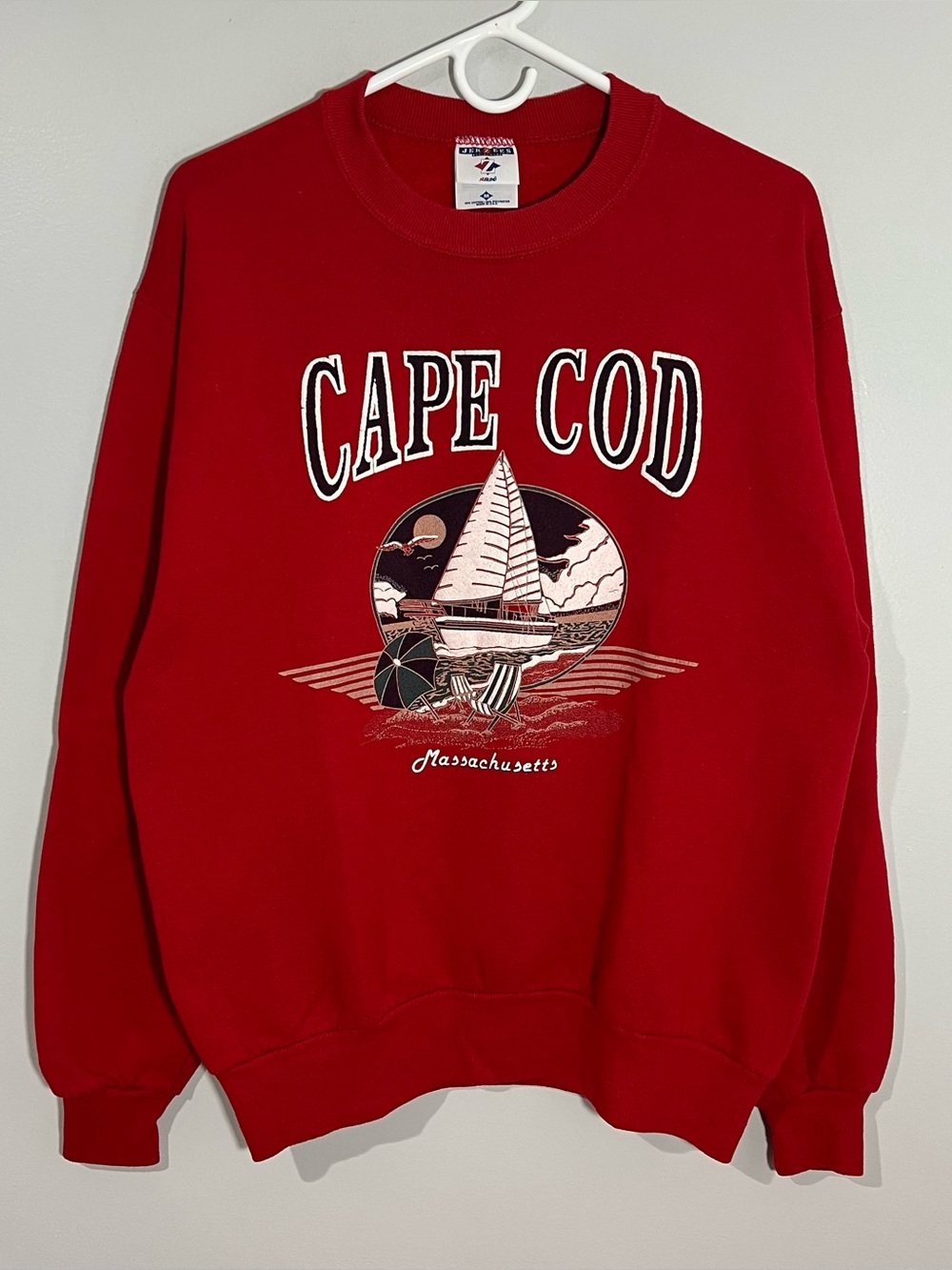 Vintage Cape Cod Massachusetts Sailboat Red Pullover Sweatshirt Mens Medium